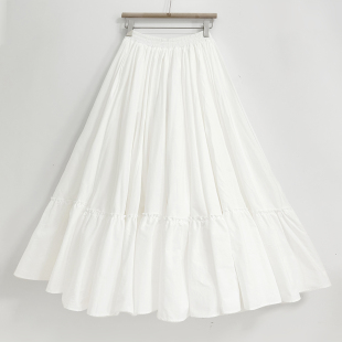 文艺女裙2026春纯棉新款 复古荷叶边收腰显瘦半身裙大摆裙长裙 法式