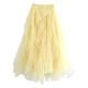 优雅中腰网纱半身裙女多层蓬蓬荷叶边裙仙女时尚 显瘦超仙纯色长裙