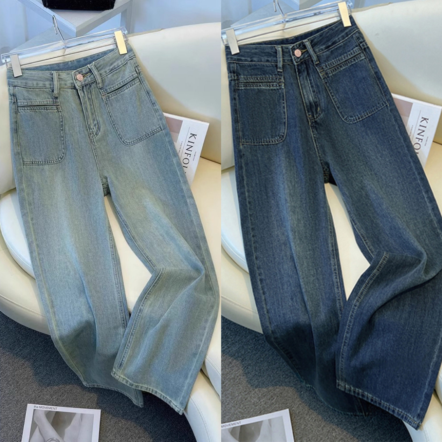 胖mm高腰阔腿牛仔裤女春秋款2026爆款大码宽松显瘦窄版直筒裤子女