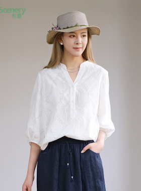 布景夏季新品女士休闲小衫衬衫9046