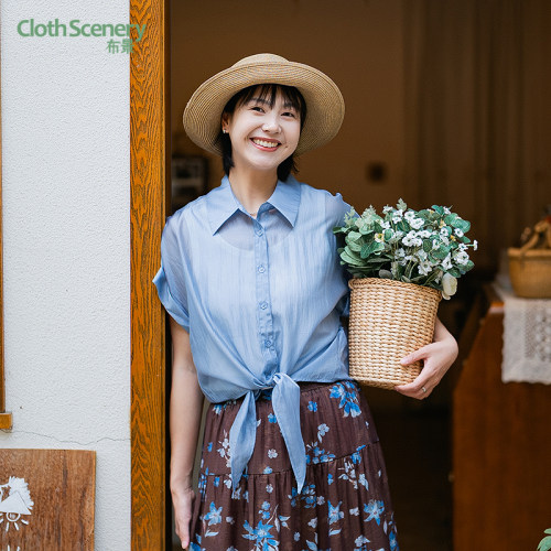 布景女夏季新品系带通勤休闲衬衫BW62CQ1649