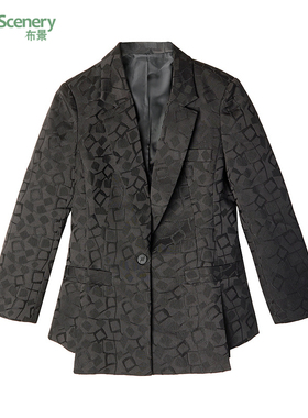 布景西装女秋季新品通勤不规则下摆设计黑色外套5607