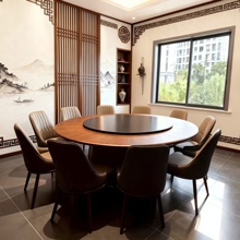 新中式酒店大圆桌电动实木餐桌椅带转盘岩板15人20人饭店会所包厢
