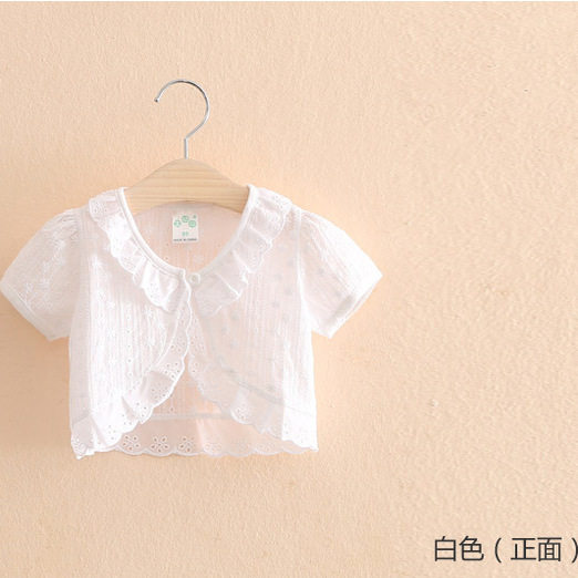 夏天女童小坎肩夏天儿童披肩夏季配裙子宝宝空调开衫外搭短袖薄款