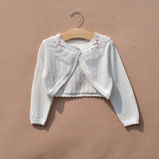 女童小披肩韩版短款中大儿童镂空针织开衫外套春夏季连衣裙薄外搭