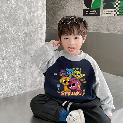 男童卫衣2026新款春秋冬季儿童加绒上衣男孩卡通音乐节奏盒子童装