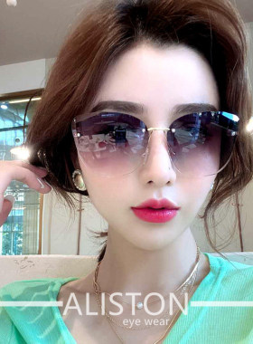 2024新款太阳镜女墨镜无框切边防紫外眼镜猫眼欧美跨境INS小红书