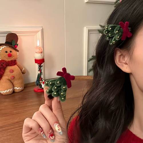 2025原创【心愿之树】圣诞节氛围感发夹可爱圣诞树侧边夹子发卡