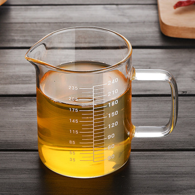 跨境玻璃杯 带刻度透明量杯240ml 耐热家用杯子可微波加热牛奶杯
