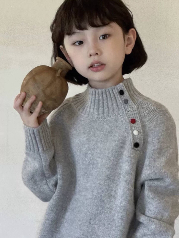 2025冬装波拉童装男女童立领毛衣五斜扣针织衫学生女生保暖线衣