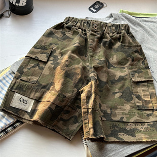 波拉童装2026春装春夏童装儿童帅气短裤男童宽松迷彩中裤五分裤子
