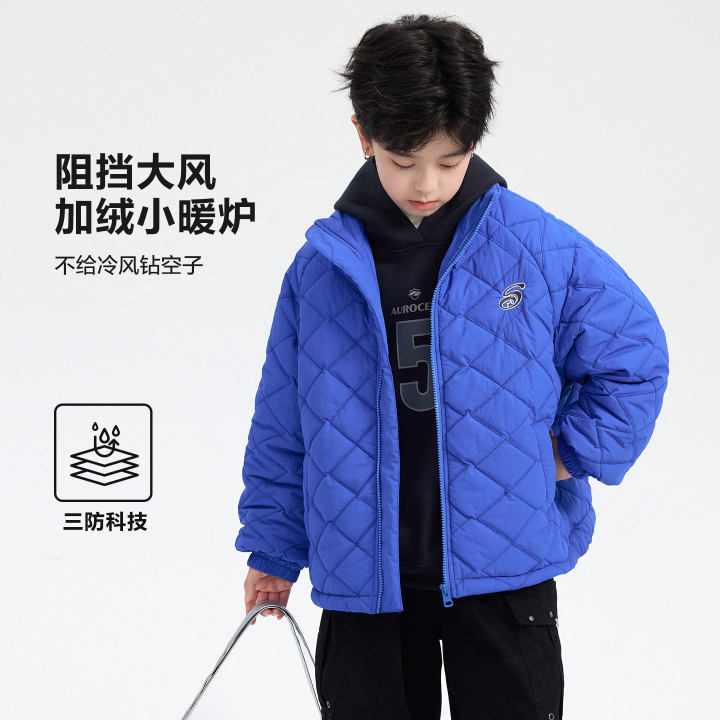 波拉童装男童冬季韩范防水加厚棒球棉服2025儿童男孩防风保暖棉衣