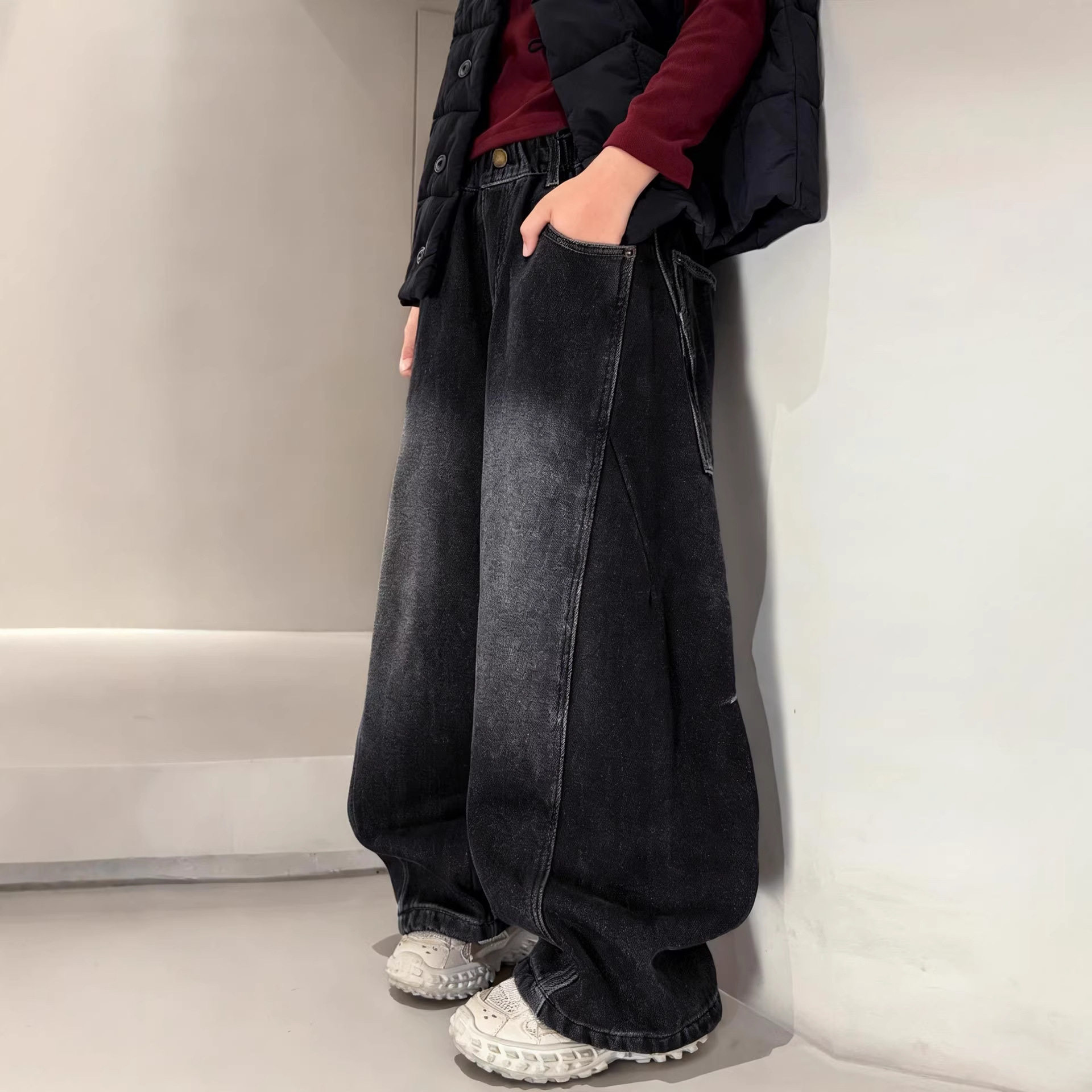 波拉童装男童牛仔裤春秋款2026春装大儿童装痞帅宽松休闲直筒裤子