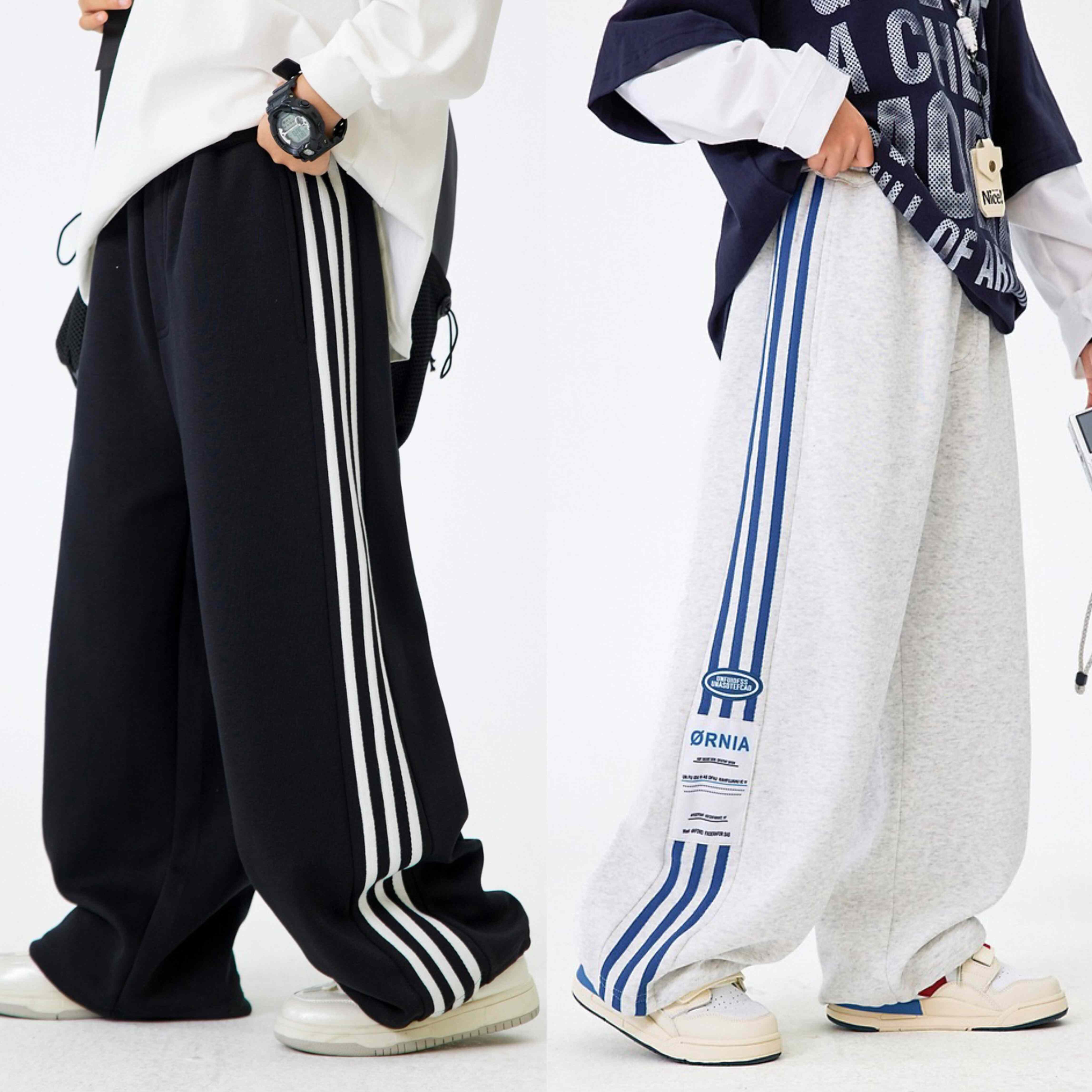 2026春装波拉童装男童女童条纹运动裤校园裤学生卫裤直筒休闲裤子