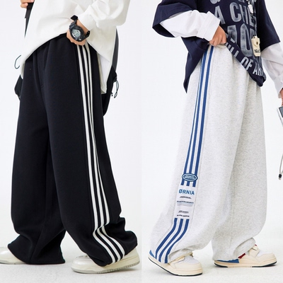 2026春装波拉童装男童女童条纹运动裤校园裤学生卫裤直筒休闲裤子