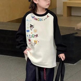 2025冬装波拉童装男女童卫衣加绒初中生男女孩上衣女大童打底衫