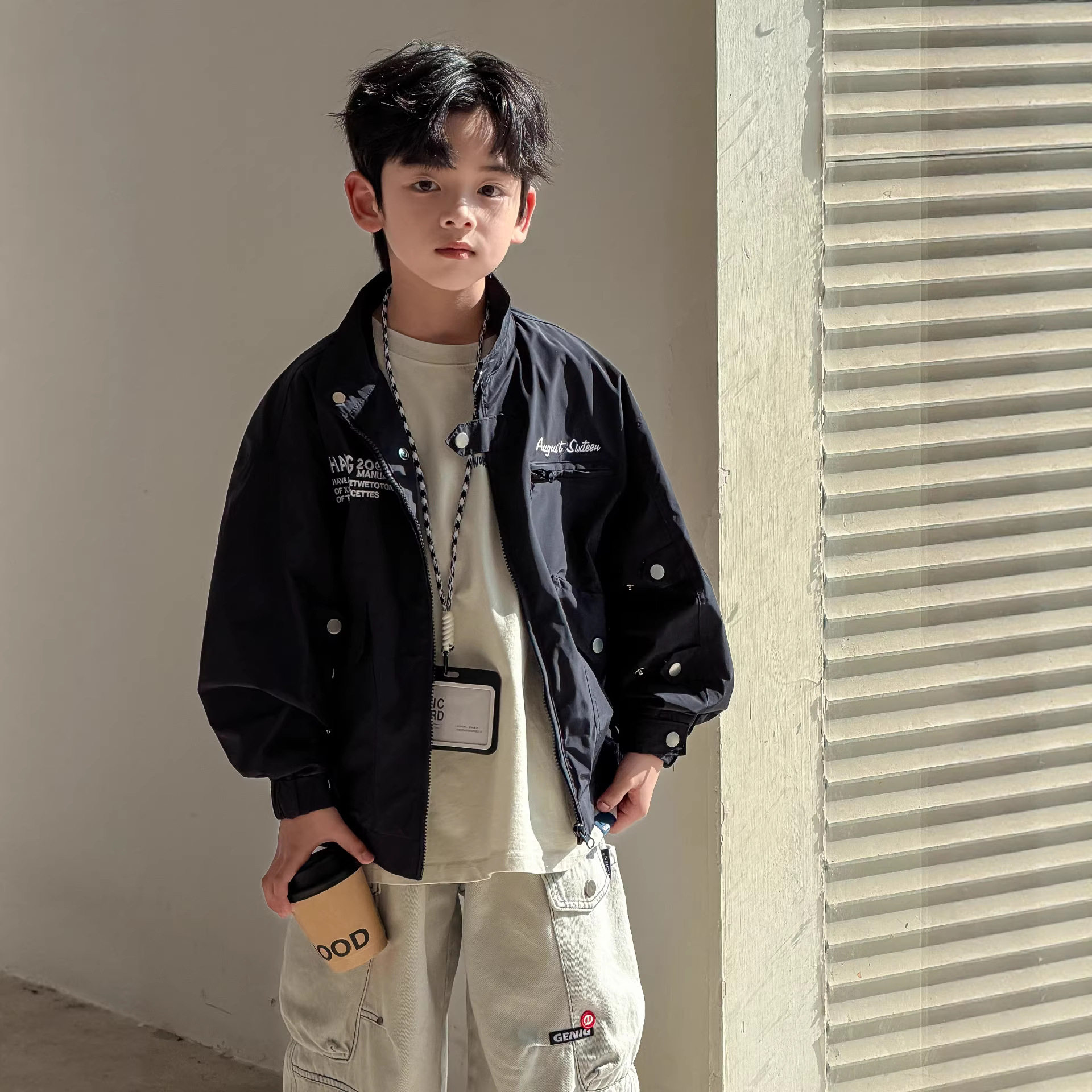 波拉童装男大童春季炸街韩版运动工装外套2026春装儿童装春秋痞帅