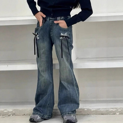 2025秋装波拉女童牛仔裤儿童你牛仔裤喇叭裤子女生大童百搭裤子