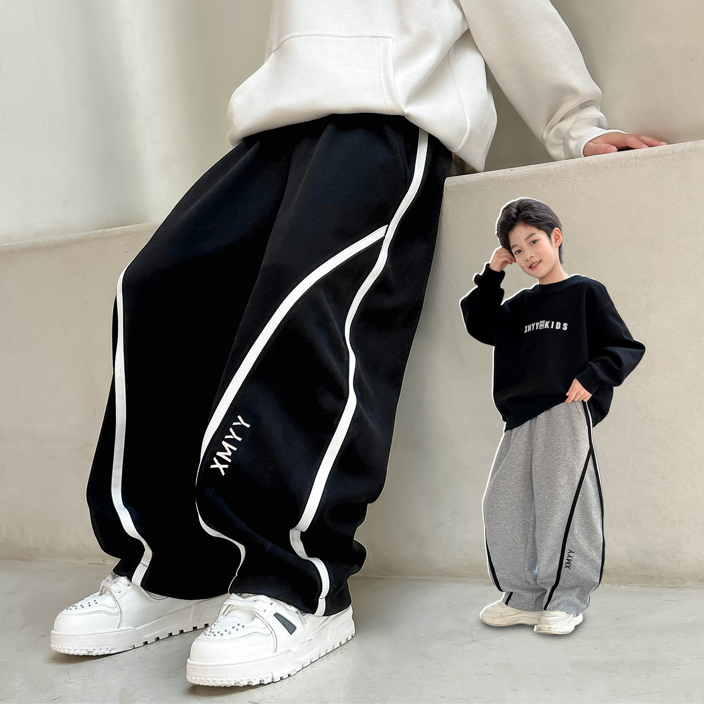 2026春装波拉童装男童女童弯刀运动裤儿童卫裤学生校园休闲裤长裤