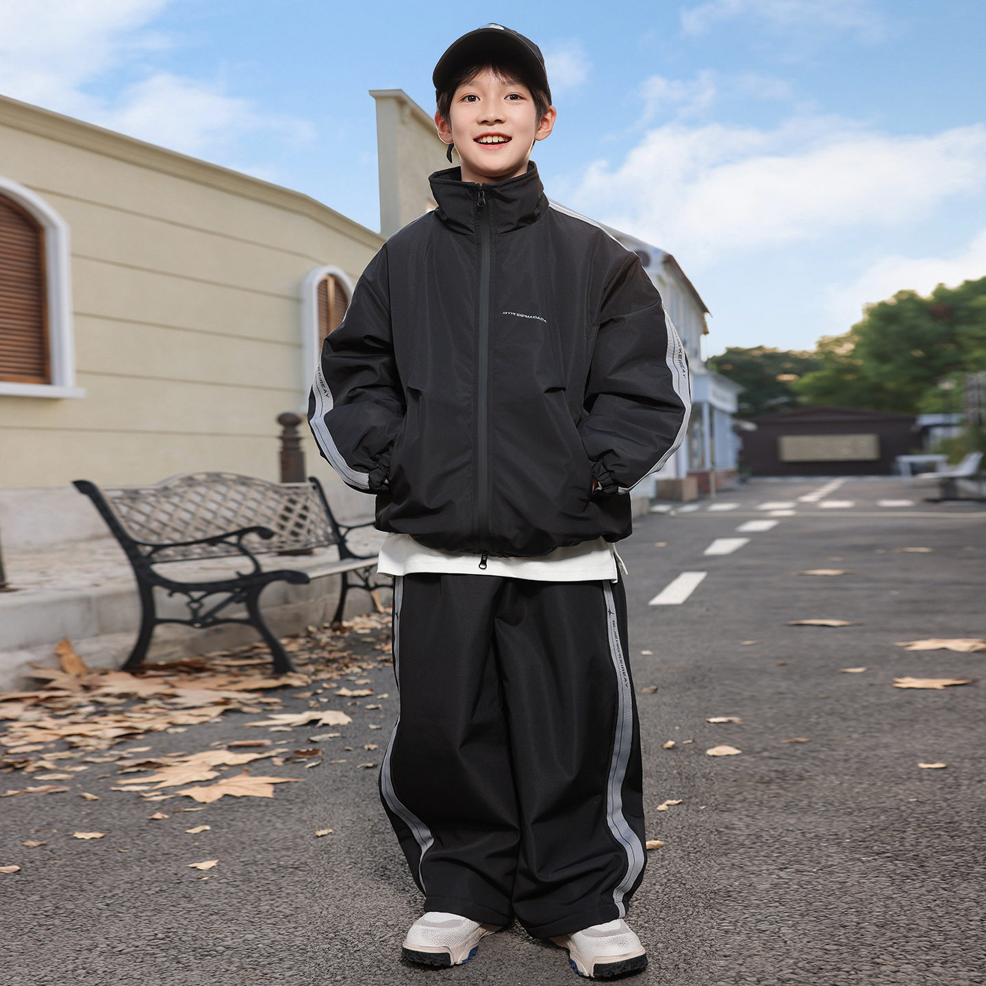 波拉童装儿童冬装加厚保暖运动套装冬季新款男童棉服棉衣加绒裤子