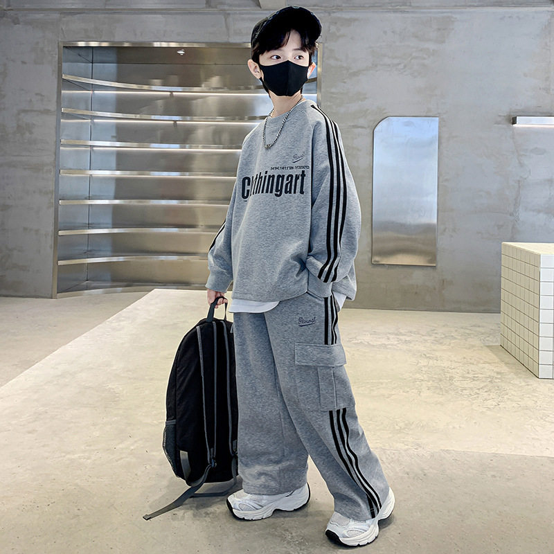 波拉童装男童运动套装春秋装中大童卫衣卫裤两件套2025男孩休闲衣