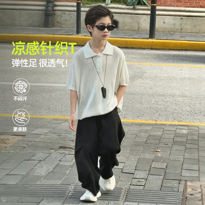 波拉童装男童薄款老钱风POLO衫2026夏装夏季中大童韩版针织上衣潮