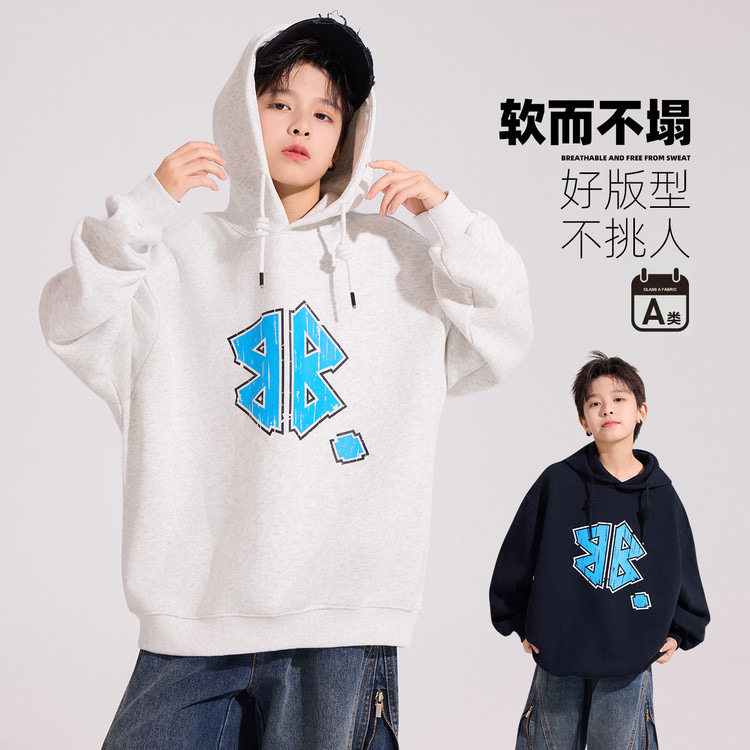 2026秋装波拉童装男女童字母印花卫衣中大童上衣青少年帽衫套头衫