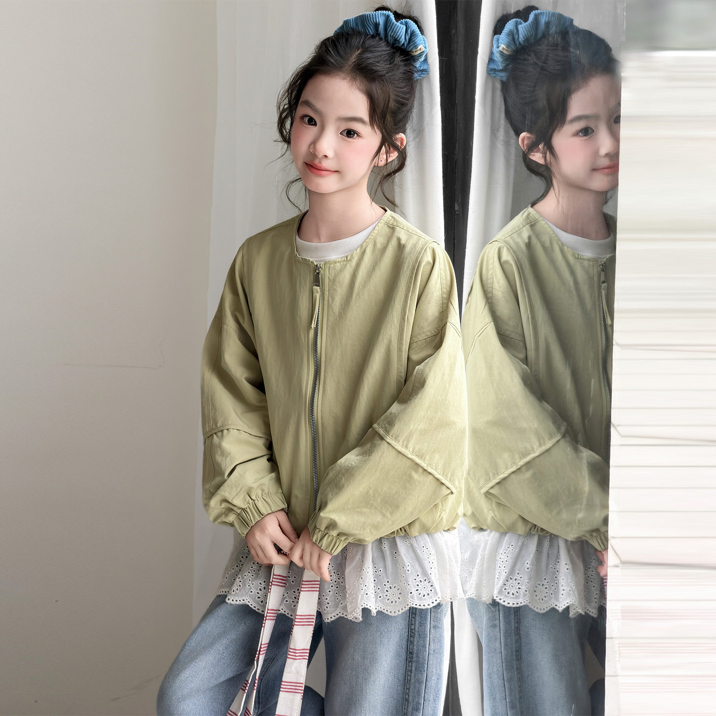 波拉童装女童拼接外套2026秋装秋季超好看儿童休闲宽松黄色夹克衫