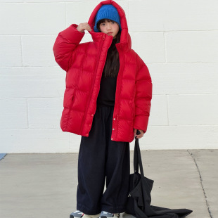 波拉童装儿童中长款羽绒服韩版男童女童青少年加厚连帽90白鸭绒外