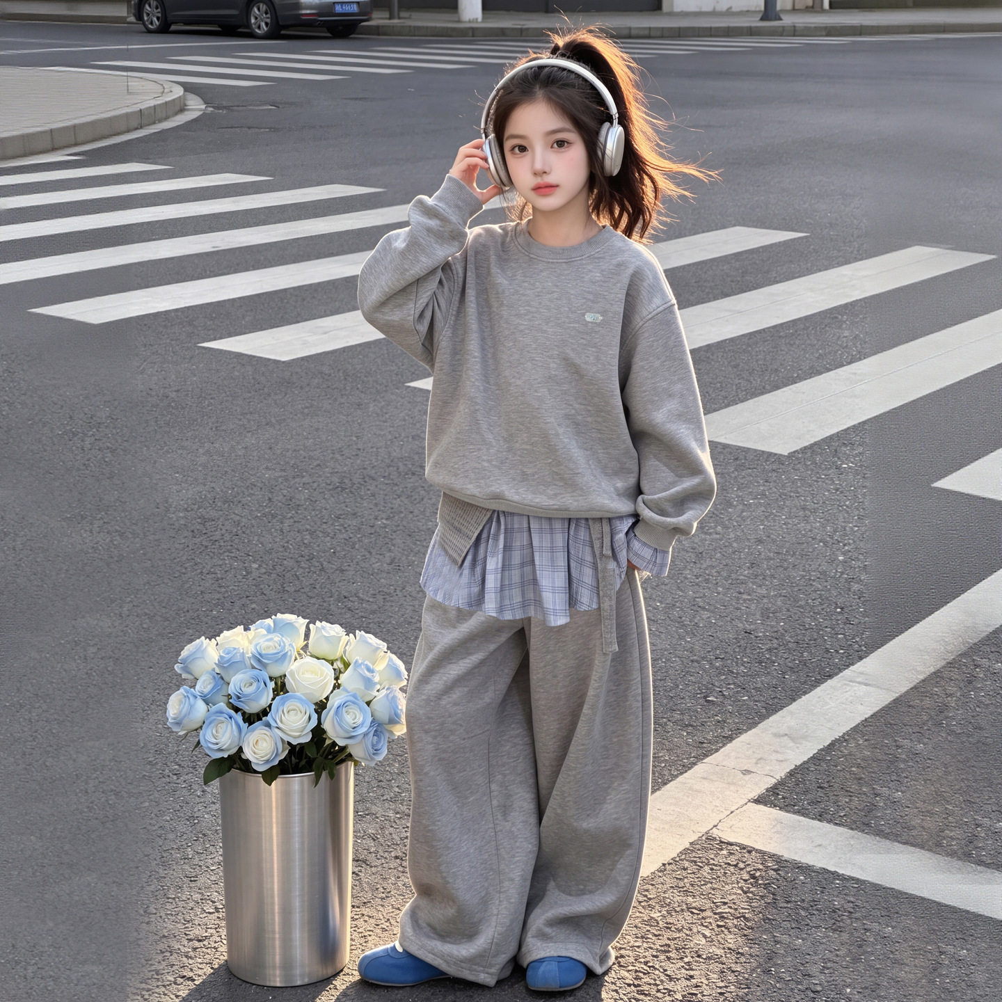 波拉童装女童超好看运动套装2026秋装秋季中大童卫衣屁帘阔腿裤两