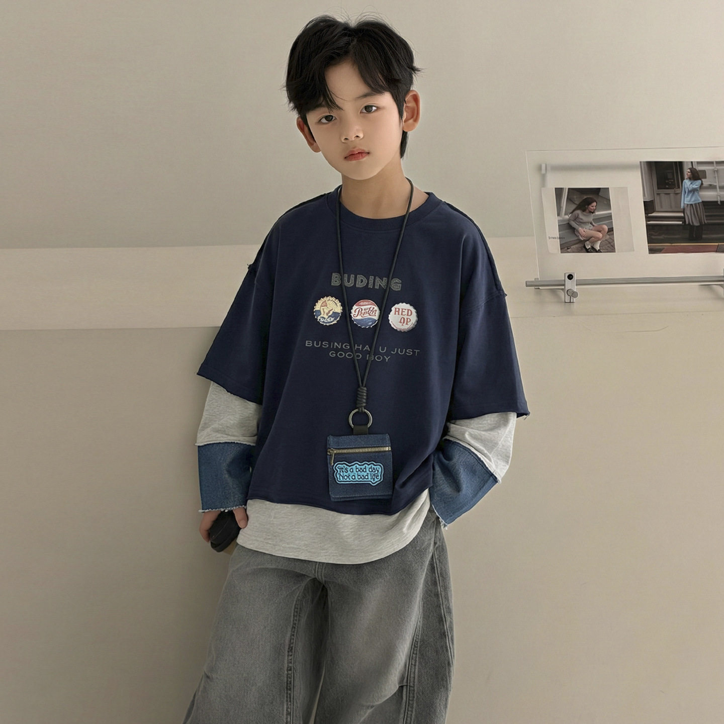 波拉童装男童长袖t恤秋季儿童假两件打底衫2026秋装春秋大童装秋