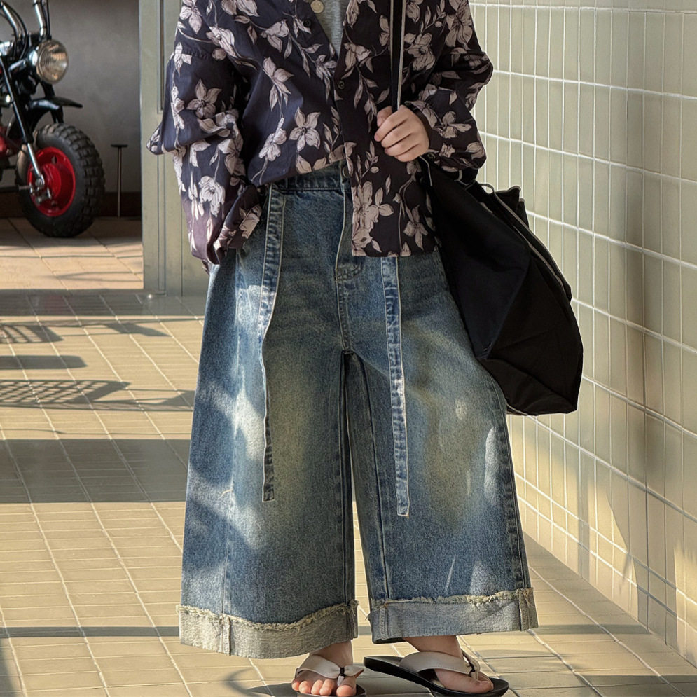 波拉童装童装男童牛仔裤2026春装年春款腰带款宽松显瘦中大童长裤