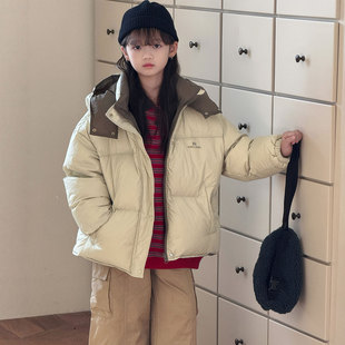 波拉童装儿童羽绒服韩版新款两面穿男童女童中大童加厚连帽白鸭绒