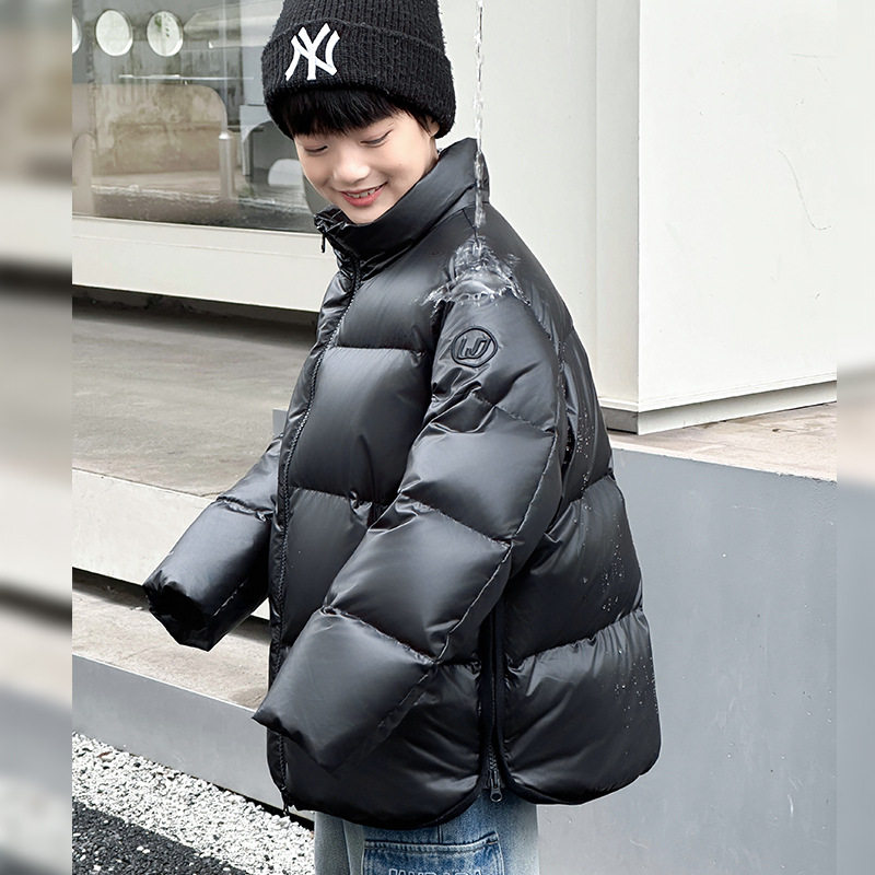 波拉童装新国标90白鸭绒儿童防水羽绒服冬季可拆卸假两件皮帽男童