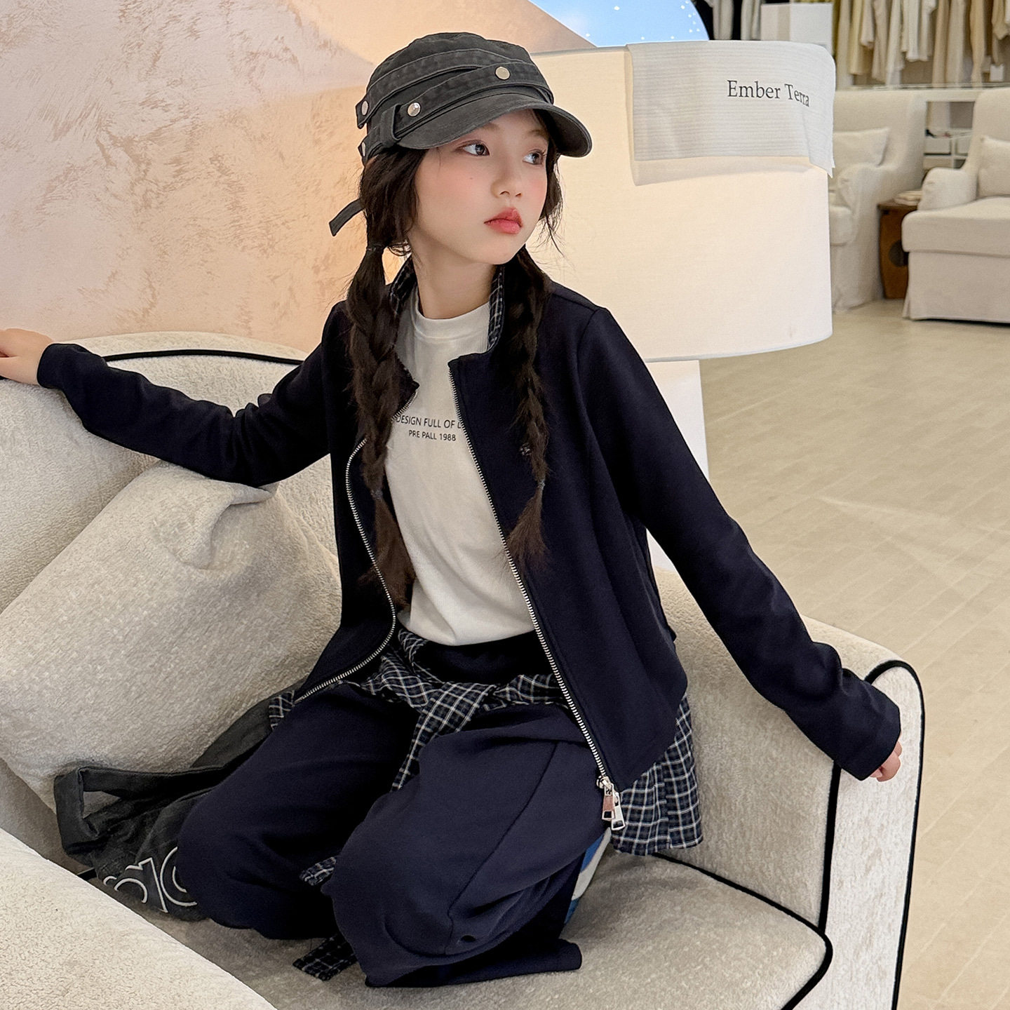 波拉童装韩系女童秋季套装2026秋装小女孩立领外套喇叭裤两件套潮