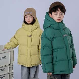 波拉童装韩版秋冬新款儿童羽绒服男童女童中大童短款加厚连帽白鸭