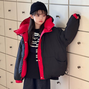 波拉童装羽绒服儿童两面穿韩版新款男童女童中大童加厚连帽白鸭绒
