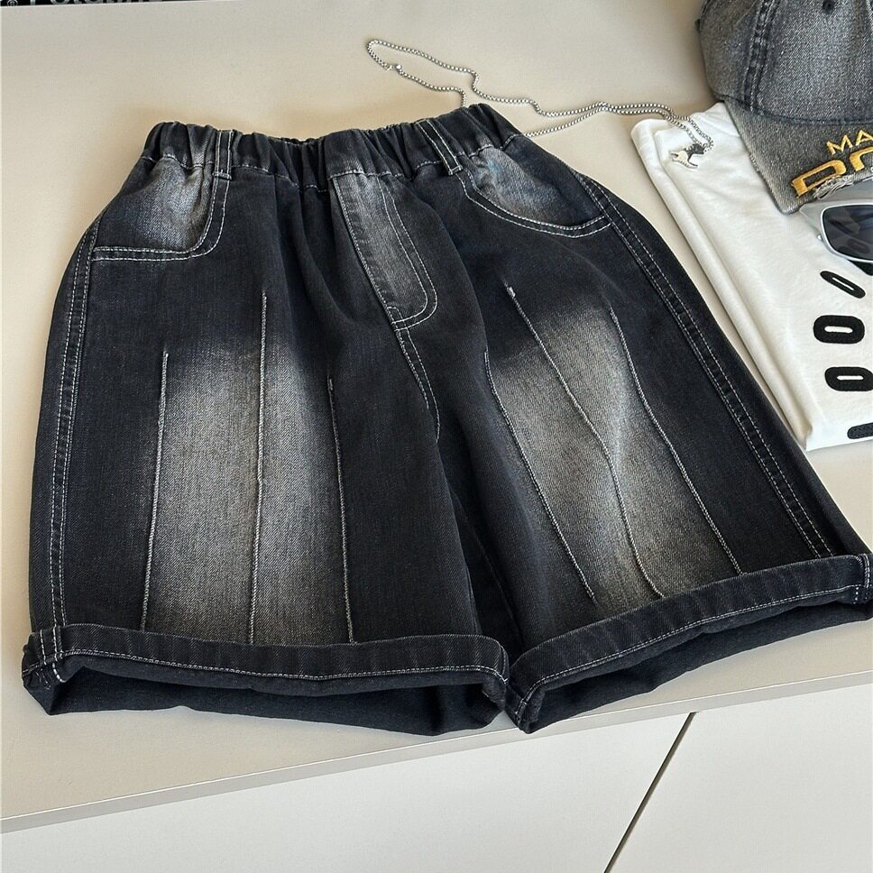 波拉童装2026夏装夏款儿童牛仔短裤韩版黑色男童中大童短裤女童五