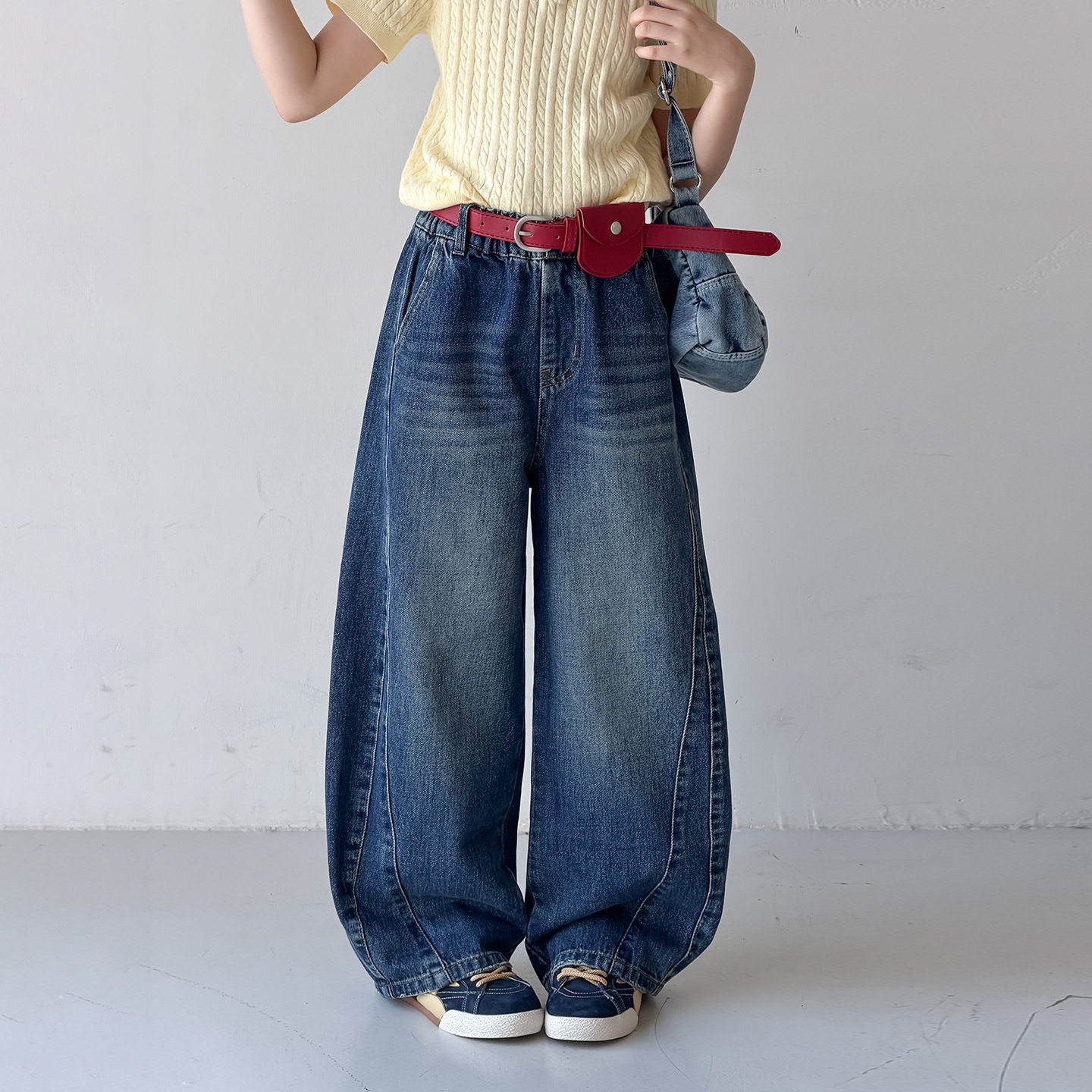 波拉童装女童春秋季牛仔裤2026秋装休闲女孩韩系中大童拼接牛仔弯
