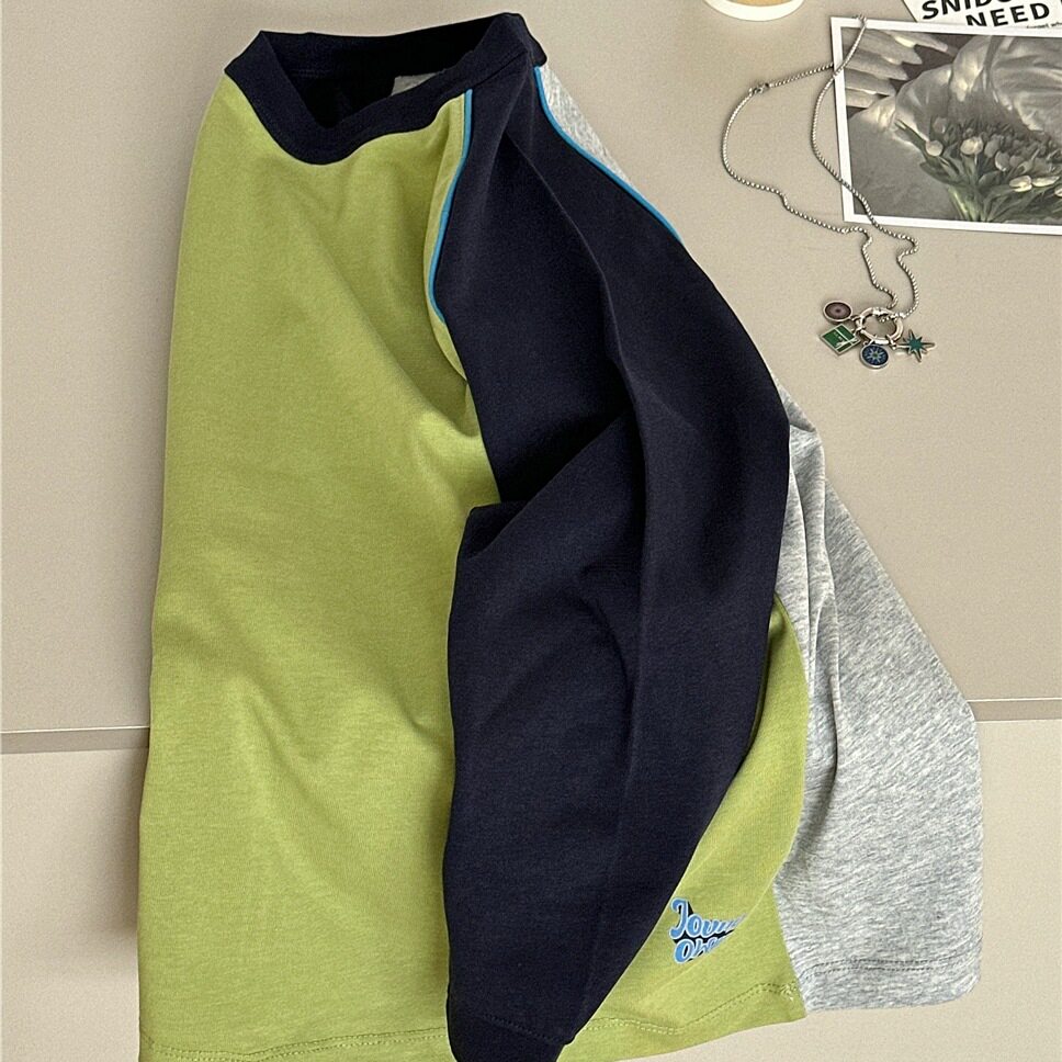 波拉童装2026春装春季男童拼接长袖t恤儿童纯棉打底衫中大童女童