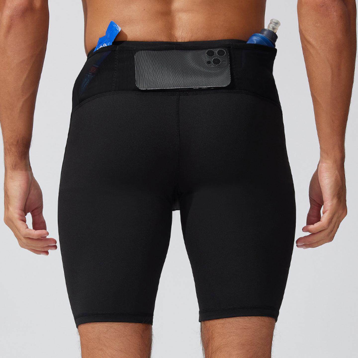 男士压缩裤跑步健身运动紧身短裤户外马拉松训练五分裤可放手机DG