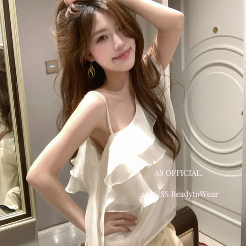 AS OFFICIAL-26年夏上新已爆单恋恋夏日不规则斜肩层层荷叶边小衫