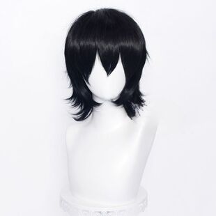 狼尾假发动漫万用cos假发全头套自然黑色短款假发可水洗