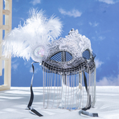 侧边羽毛珠链面具小公主美女面具节日派对舞台表演圣诞节COS面具