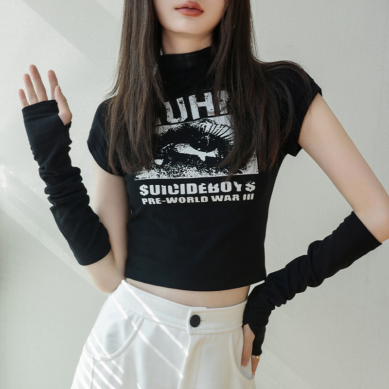 2024春季新款手套袖印花美式