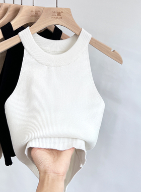 纯欲风无袖上衣女夏冰丝圆领挂脖性感甜辣紫色紧身内搭小吊带背心