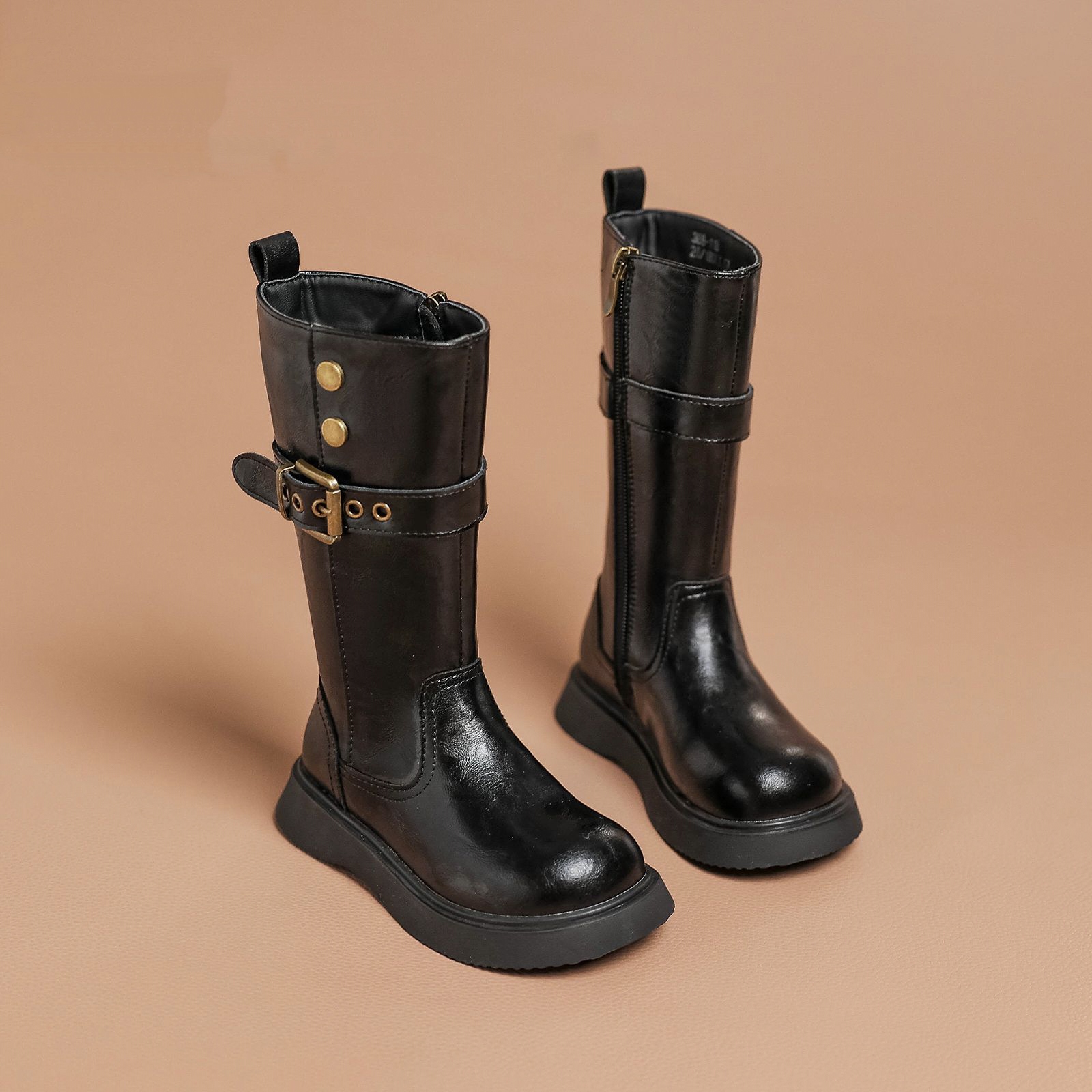 儿童保暖皮靴女童加绒长筒靴新款