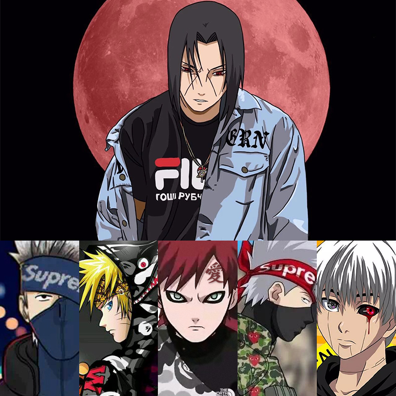 火影忍者t恤男superme鼬动漫短袖潮牌联名su