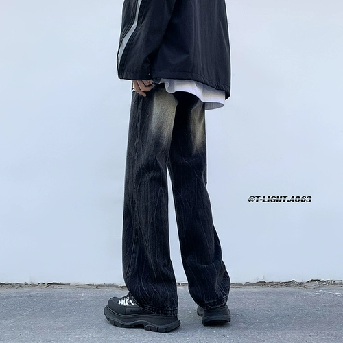 Ретро штаны, прямые свободные джинсы, в американском стиле, градиент