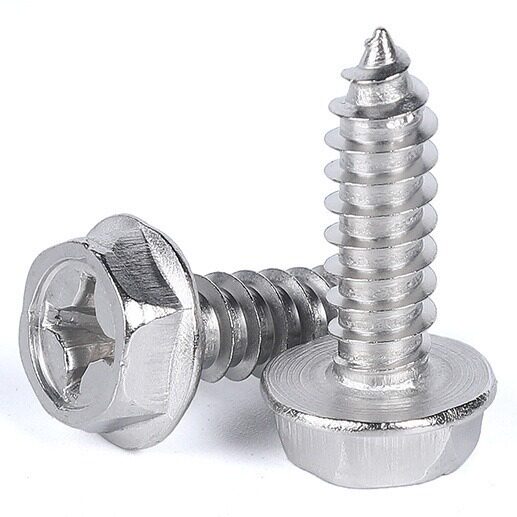 201不锈钢十字法兰外六角自攻螺丝钉凹穴尖尾带垫螺钉M3M4M5M6M8